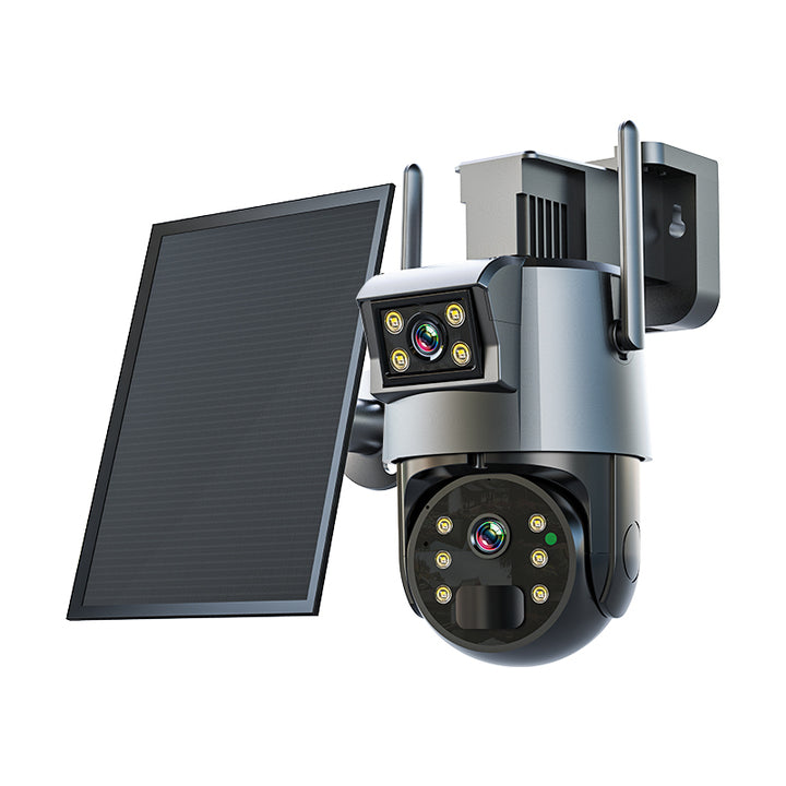 Newest Human Detect Double Screen Viewing Dual Lens Outdoor Waterproof 4G GSM Network PTZ HD Solar Camera CCTV Security System