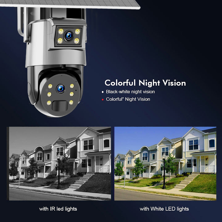 Newest Human Detect Double Screen Viewing Dual Lens Outdoor Waterproof 4G GSM Network PTZ HD Solar Camera CCTV Security System