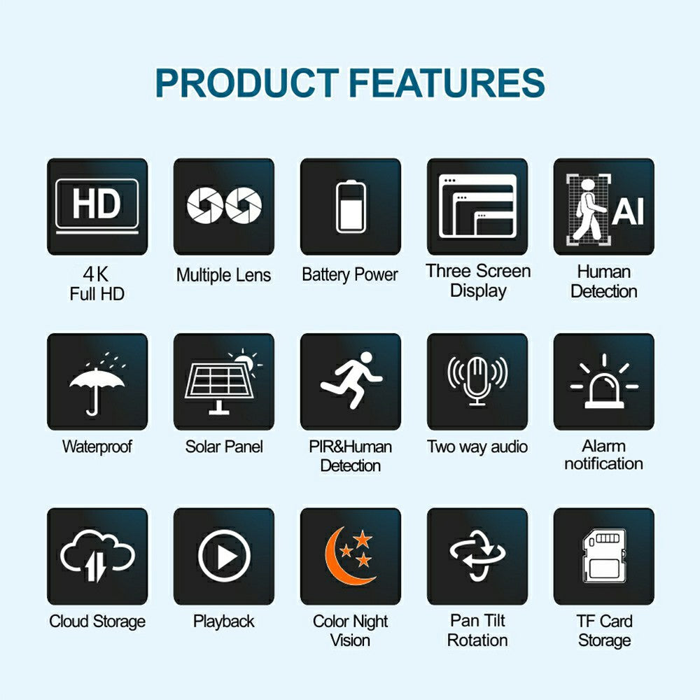 V380 Pro – Caméra Solaire 4K PTZ 360° avec Contrôle Mobile