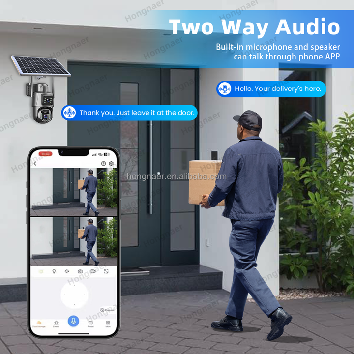 Hongnaer 8MP 2.4G 5G WiFi6 2 Lens Wireless Solar Surveil Camera Eseecloud 4K Outdoor WiFi 4G Sim Card CCTV Solar Security Camera